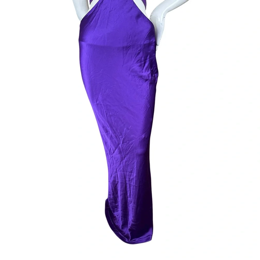 Retrofete Selma Slinky Satin Purple Cutout Low Cut Maxi Gown Size Small